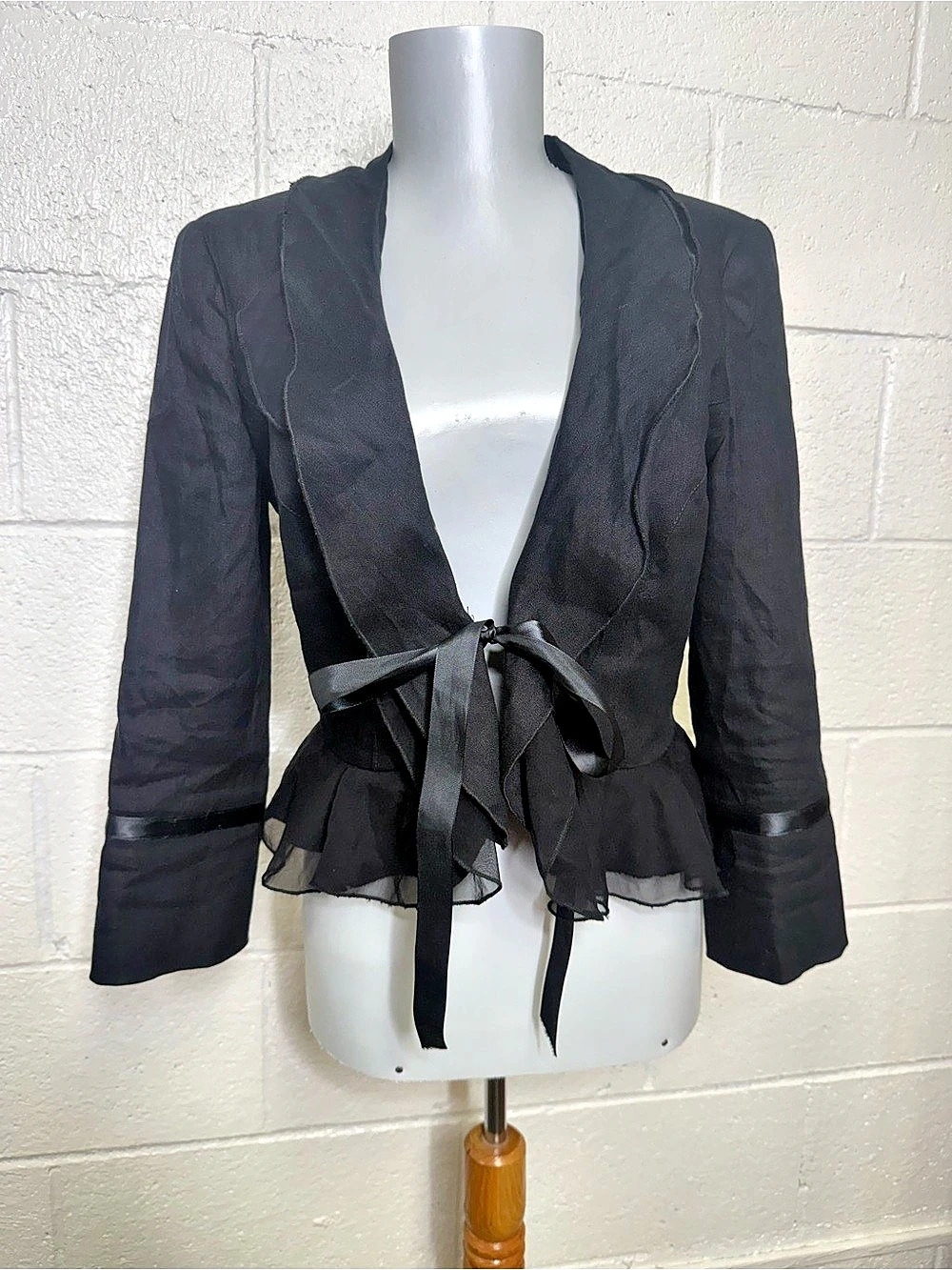 Y2k bebe Black Ruffle Tie Front Blazer Size Medium